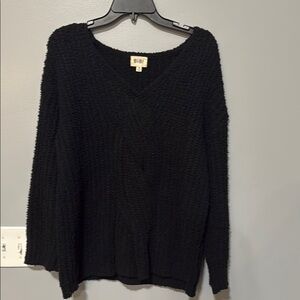 BiBi Women's Black Textured V-Neck Sweater